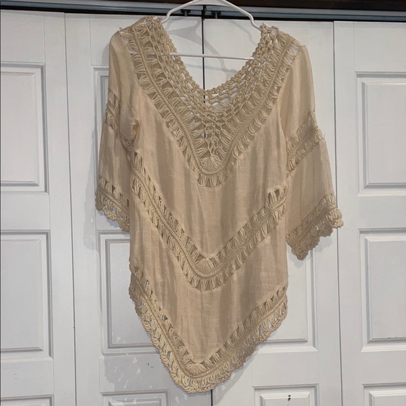 Tops - Beige Crochet Poncho Top